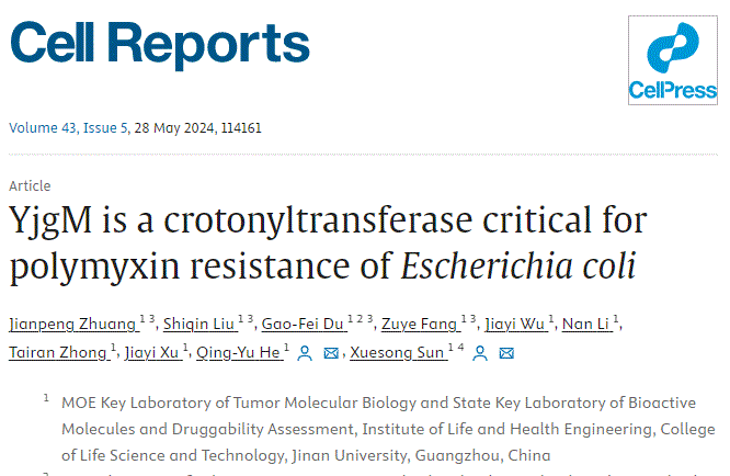 公司孙雪松/何庆瑜团队在Cell reports和Journal of Hazardous Materials发文揭示细菌耐药性调控和传播新机制